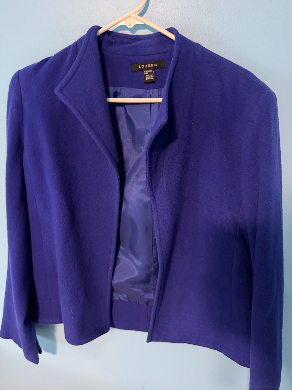 Louben Vintage Cobalt Blue Open-Front Wool Blend Jacket
